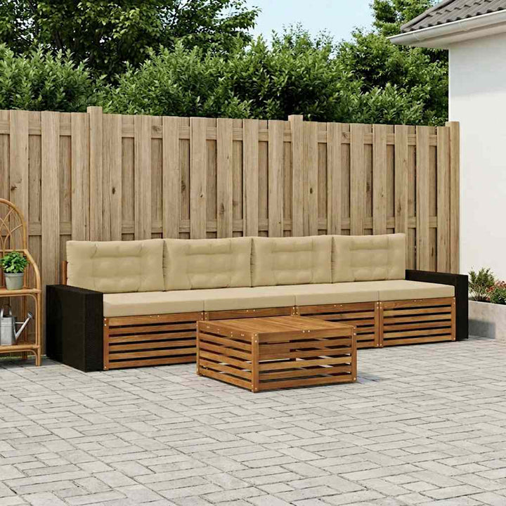Udendørs sofagruppe 5 pcs Naturlig og Beige Massivt Akacietræ