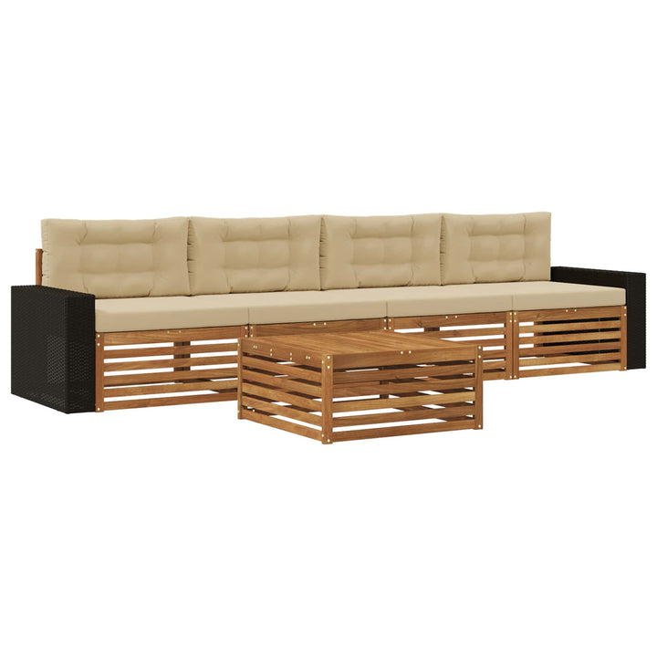 Udendørs sofagruppe 5 pcs Naturlig og Beige Massivt Akacietræ