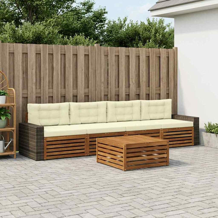 Udendørs sofagruppe 5 pcs Naturlig og Fløde Massivt Akacietræ