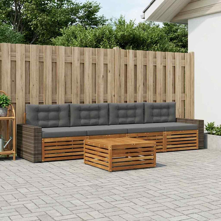 Udendørs sofagruppe med pude 5 pcs Naturlig og Antracit