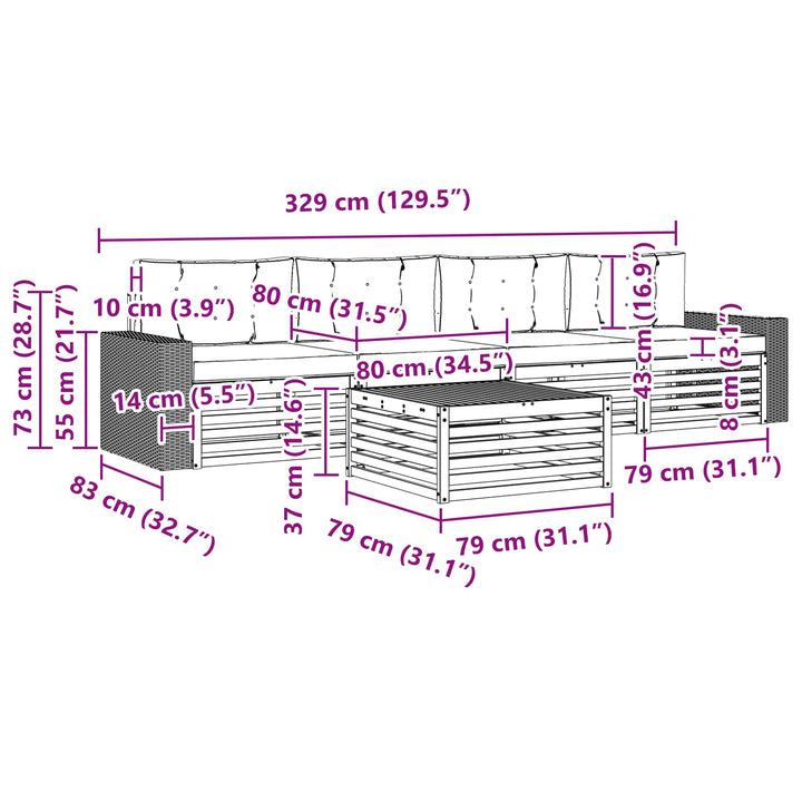 Udendørs sofagruppe med pude 5 pcs Naturlig og Antracit