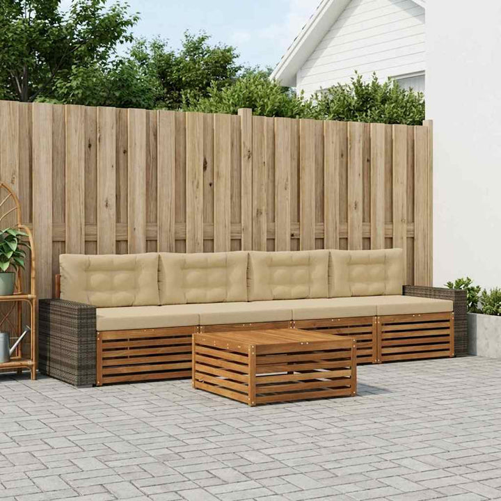 Udendørs sofagruppe 5 pcs Naturlig og Beige Massivt Akacietræ