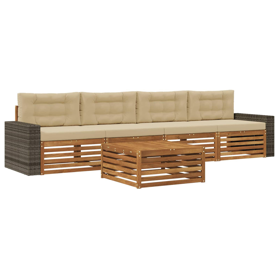 Udendørs sofagruppe 5 pcs Naturlig og Beige Massivt Akacietræ