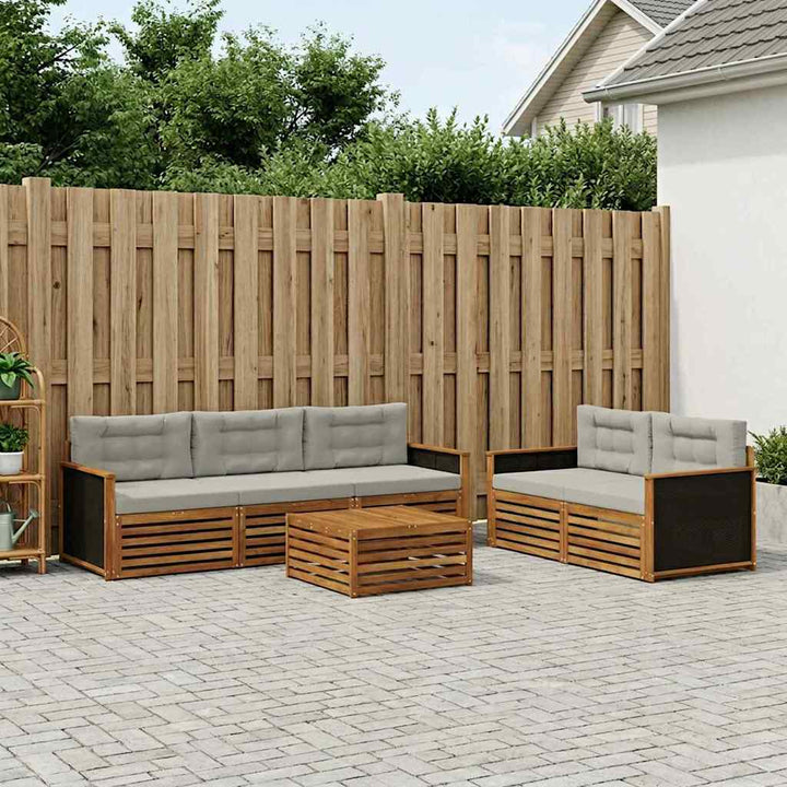 Udendørs sofagruppe 6 pcs Naturfarvet og lysegrå