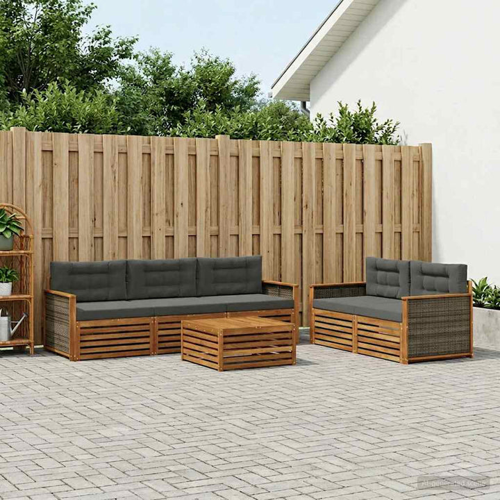 Udendørs sofagruppe med pude 6 pcs Naturlig og Antracit
