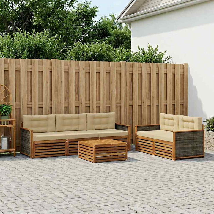 Udendørs sofagruppe med pude 6 pcs Naturlig og Beige