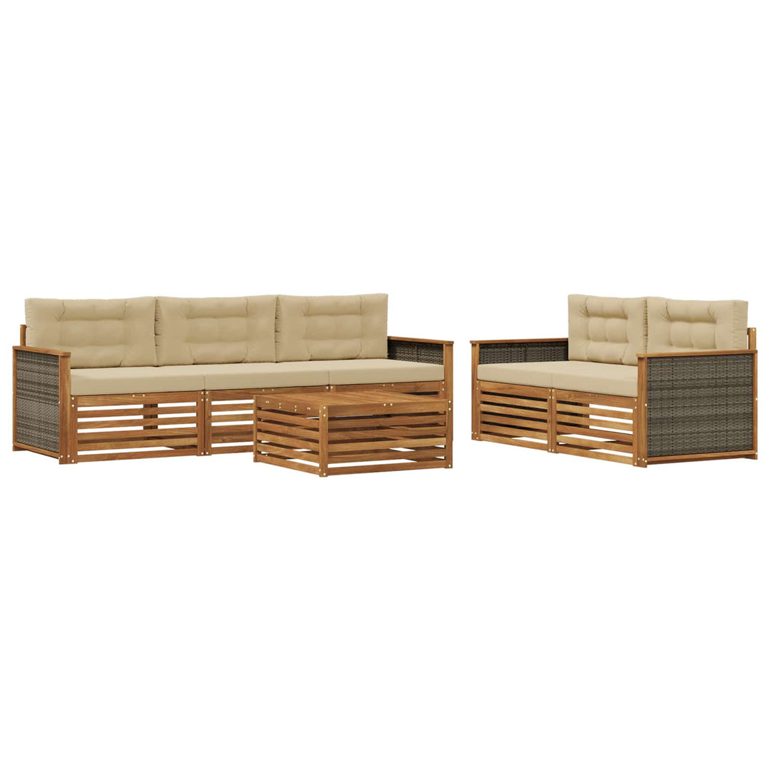 Udendørs sofagruppe med pude 6 pcs Naturlig og Beige
