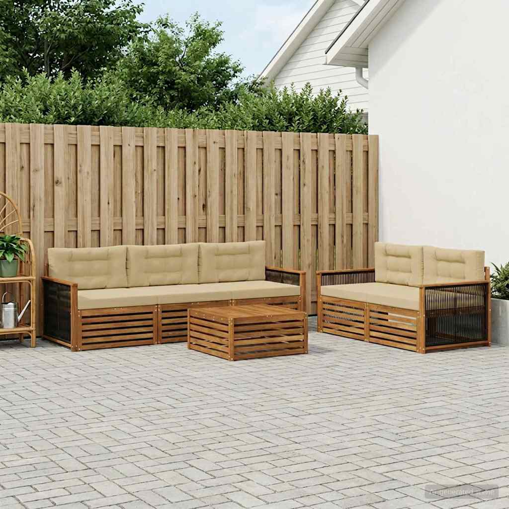 Udendørs sofagruppe med pude 6 pcs Naturlig og Beige