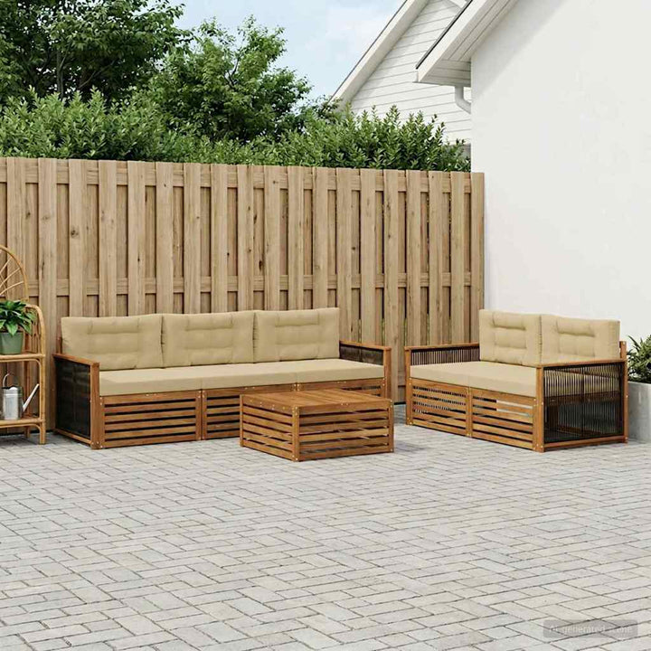Udendørs sofagruppe med pude 6 pcs Naturlig og Beige