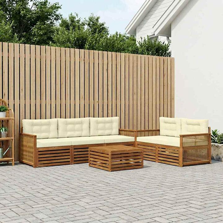 Udendørs sofagruppe med pude 6 pcs Naturlig og Fløde