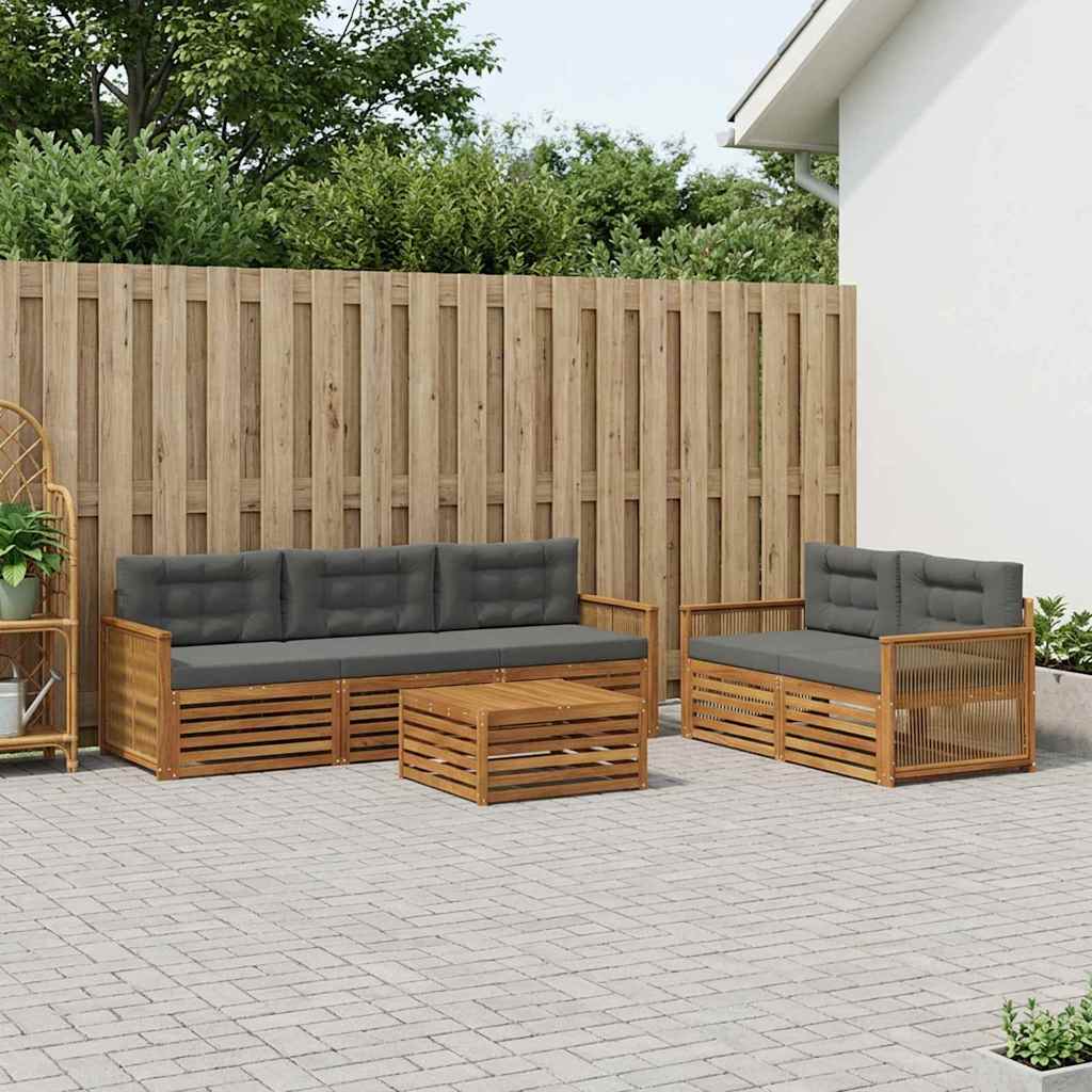 Udendørs sofagruppe med pude 6 pcs Naturlig og Antracit