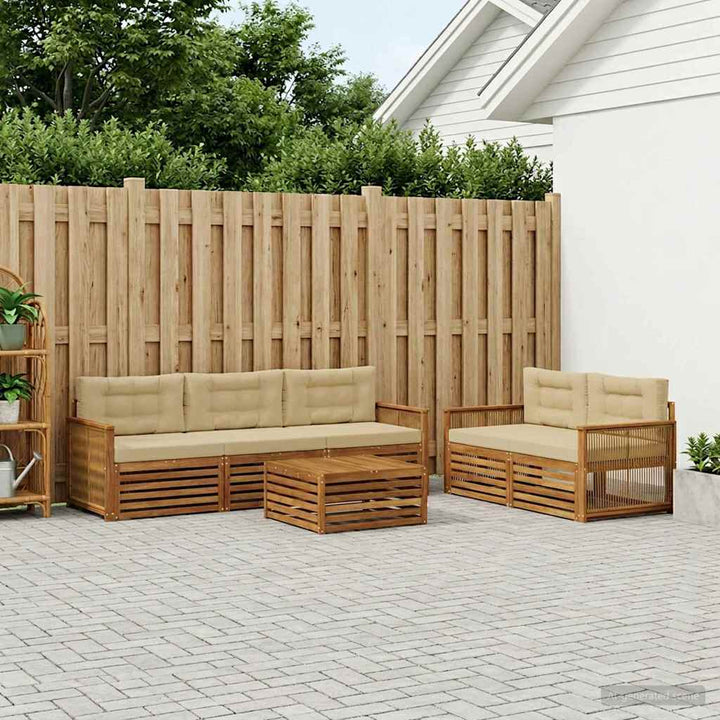 Udendørs sofagruppe med pude 6 pcs Naturlig og Beige