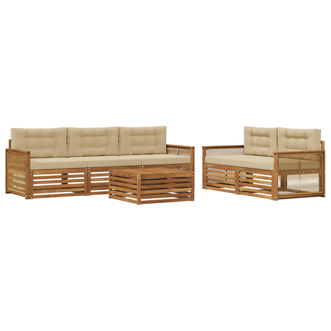 Udendørs sofagruppe med pude 6 pcs Naturlig og Beige