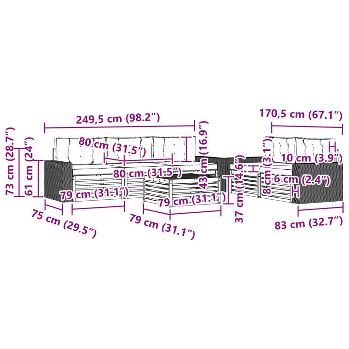 Udendørs sofagruppe 6 pcs Naturlig og Fløde