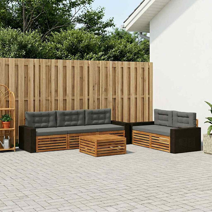 Udendørs sofagruppe 6 pcs Naturlig og Antracit
