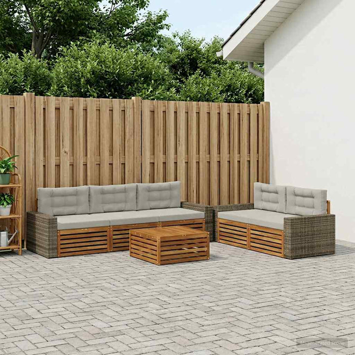 Udendørs sofagruppe 6 pcs Naturfarvet og lysegrå