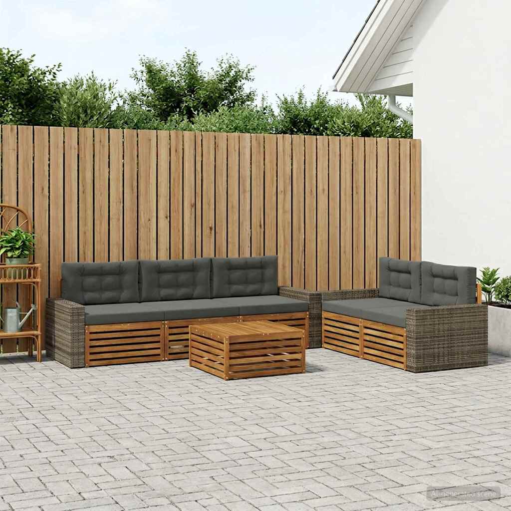Udendørs sofagruppe 6 pcs Naturlig og Antracit
