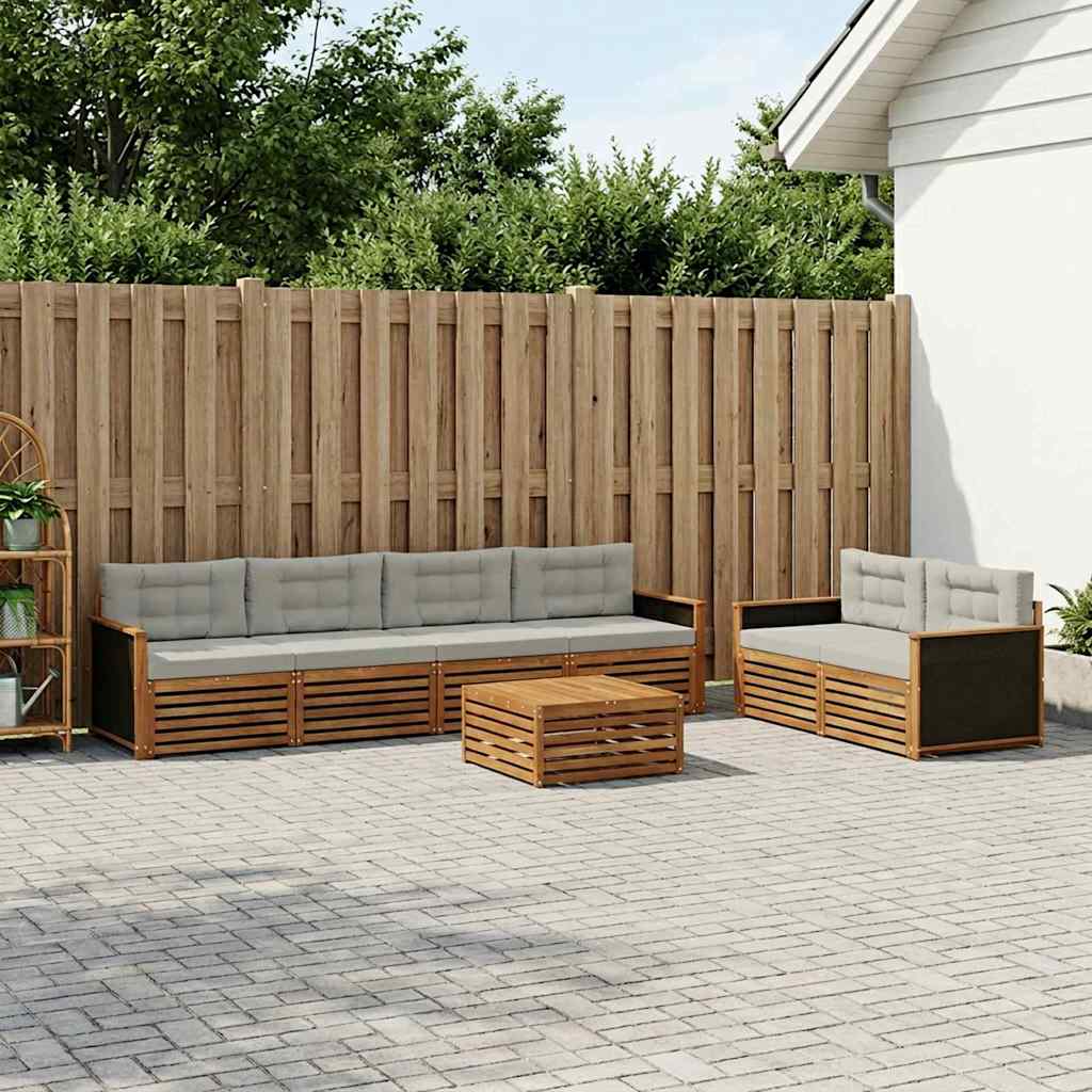 Udendørs sofagruppe 7 pcs Naturfarvet og lysegrå Polyester
