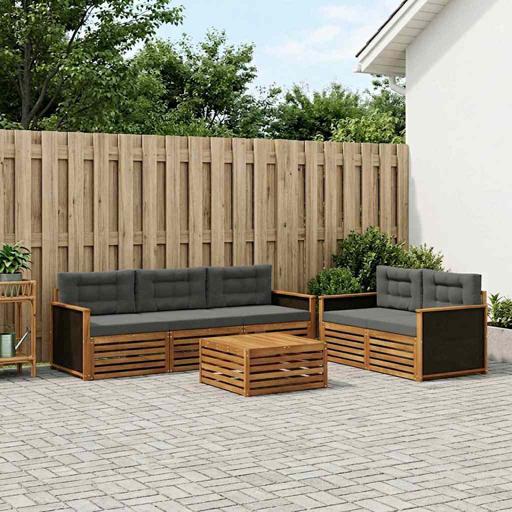 Udendørs sofagruppe 7 pcs Naturlig og Antracit Polyester