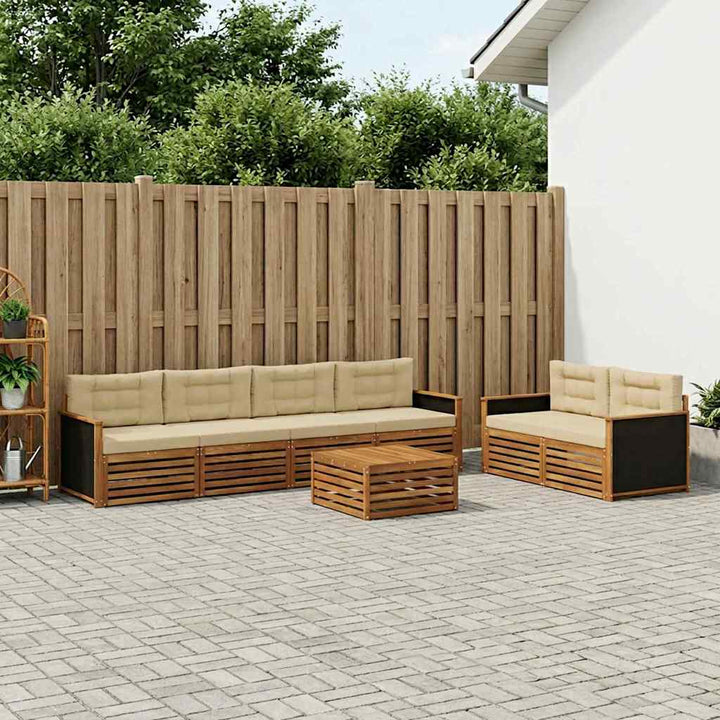 Udendørs sofagruppe med pude 7 pcs Naturlig og Beige Polyester