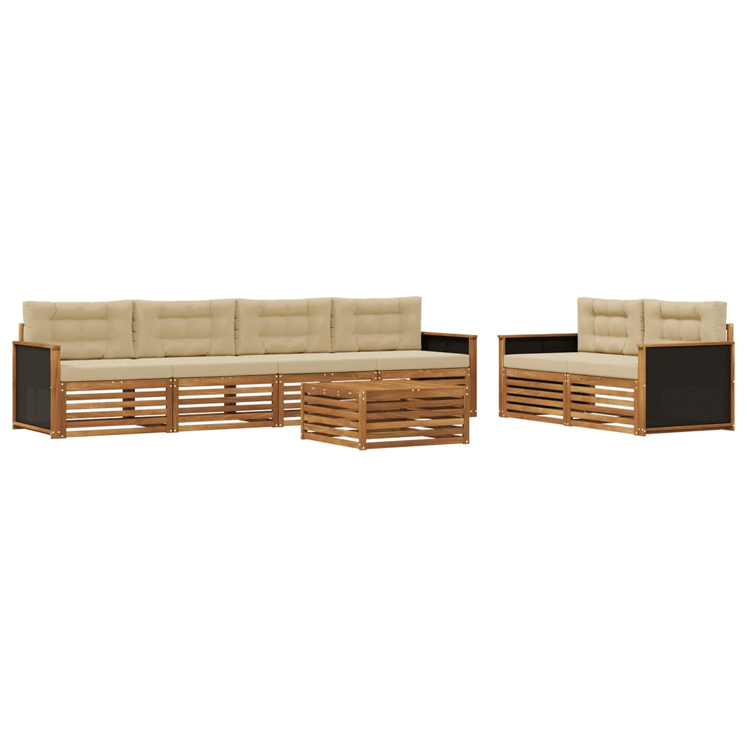 Udendørs sofagruppe med pude 7 pcs Naturlig og Beige Polyester