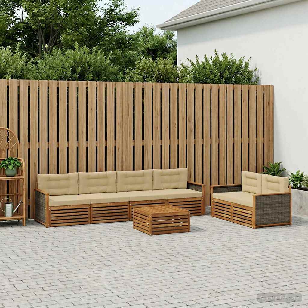 Udendørs sofagruppe med pude 7 pcs Naturlig og Beige