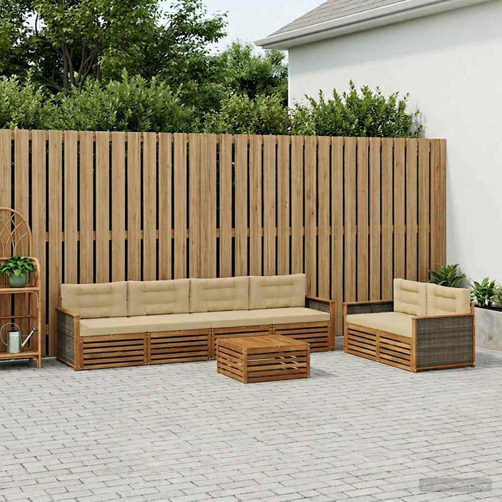 Udendørs sofagruppe med pude 7 pcs Naturlig og Beige