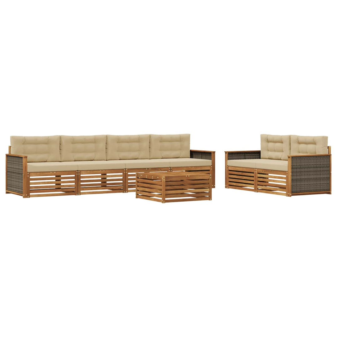 Udendørs sofagruppe med pude 7 pcs Naturlig og Beige