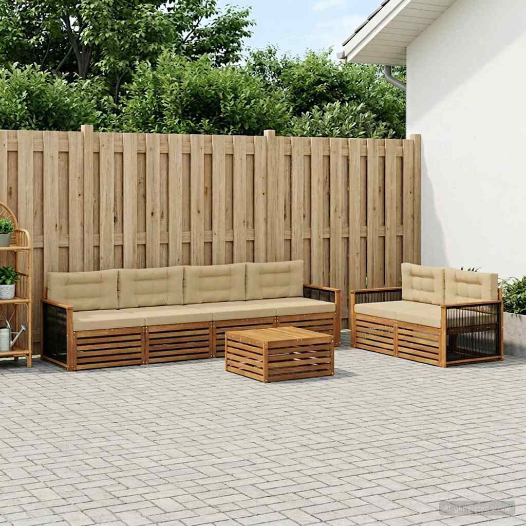 Udendørs sofagruppe med pude 7 pcs Naturlig og Beige