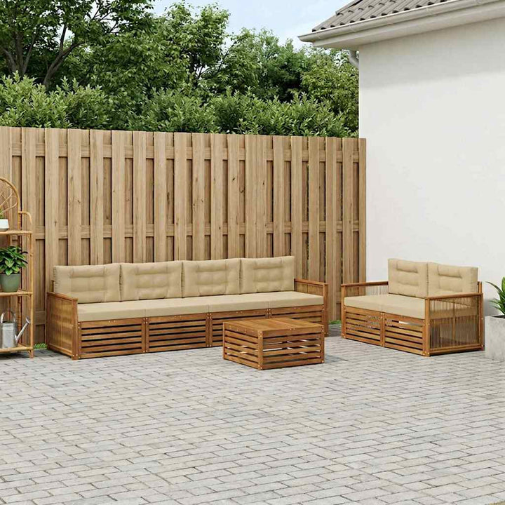 Udendørs sofagruppe med pude 7 pcs Naturlig og Beige