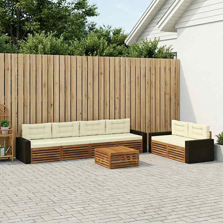 Udendørs sofagruppe med pude 7 pcs Naturlig og Fløde Polyester