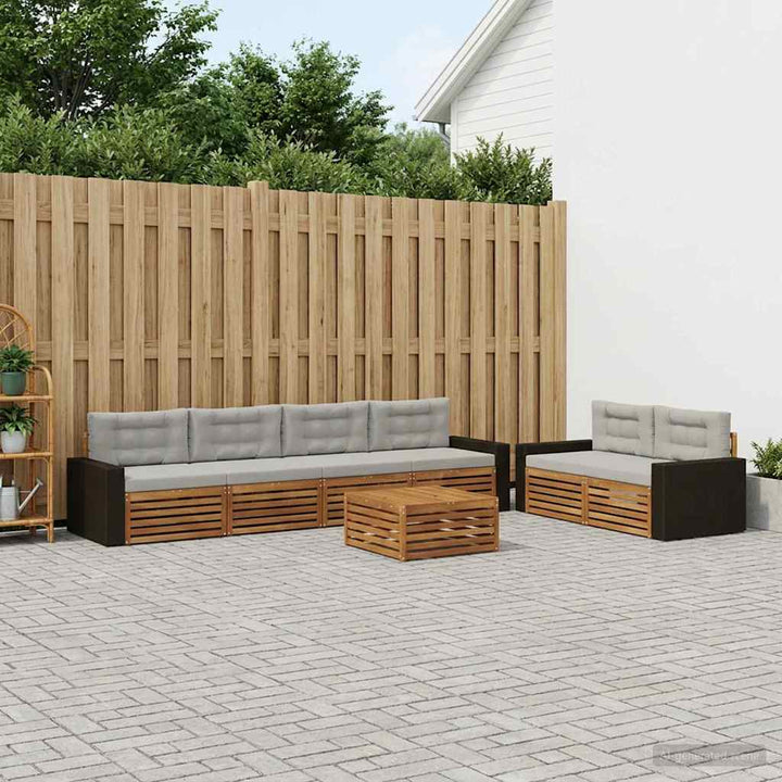 Udendørs sofagruppe 7 pcs Naturfarvet og lysegrå Polyester