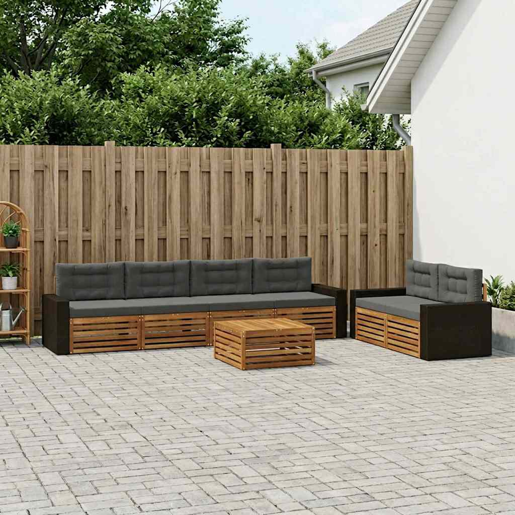 Udendørs sofagruppe 7 pcs Naturlig og Antracit Polyester