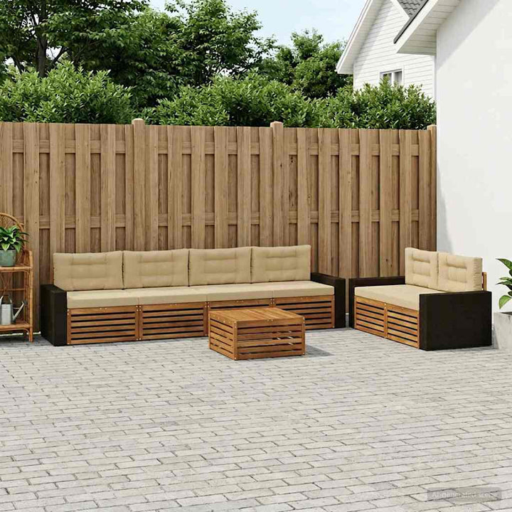 Udendørs sofagruppe med pude 7 pcs Naturlig og Beige Polyester