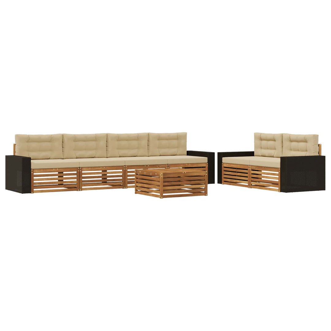 Udendørs sofagruppe med pude 7 pcs Naturlig og Beige Polyester