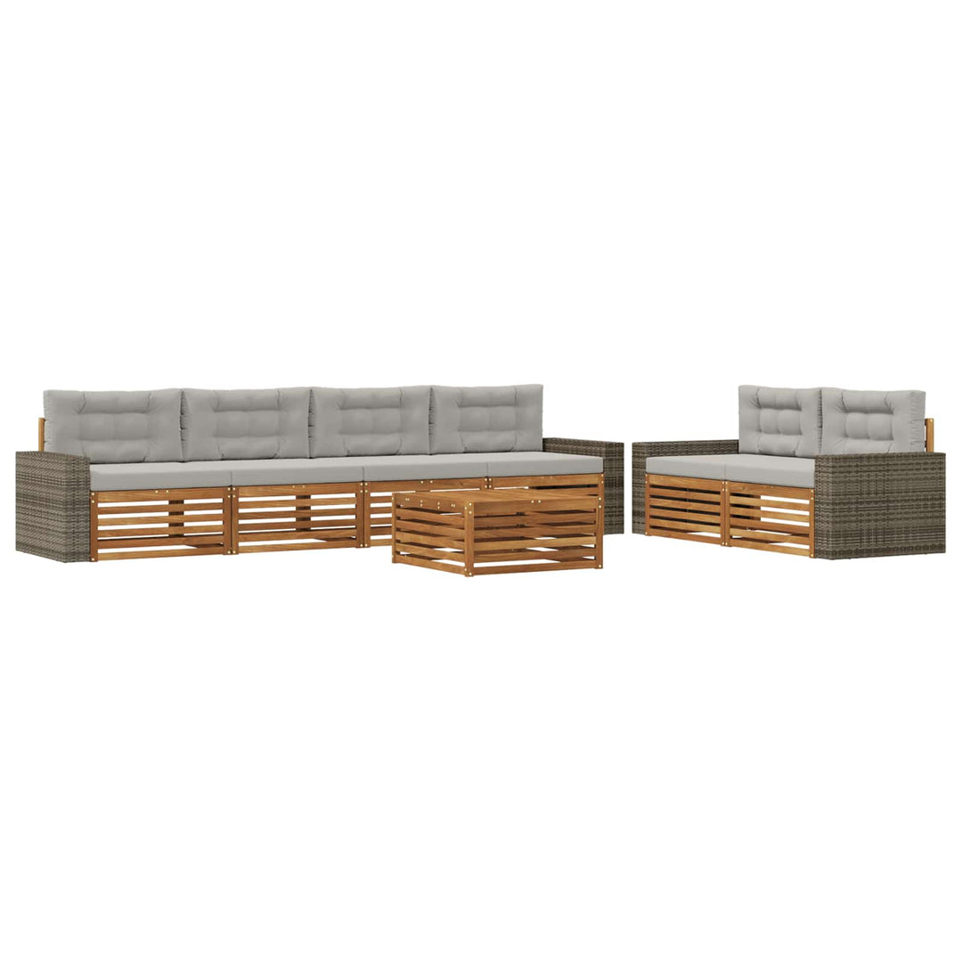 Udendørs sofagruppe 7 pcs Naturfarvet og lysegrå Polyester
