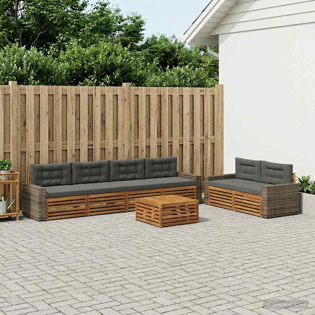 Udendørs sofagruppe 7 pcs Naturlig og Antracit Polyester