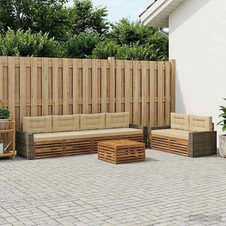 Udendørs sofagruppe med pude 7 pcs Naturlig og Beige Polyester