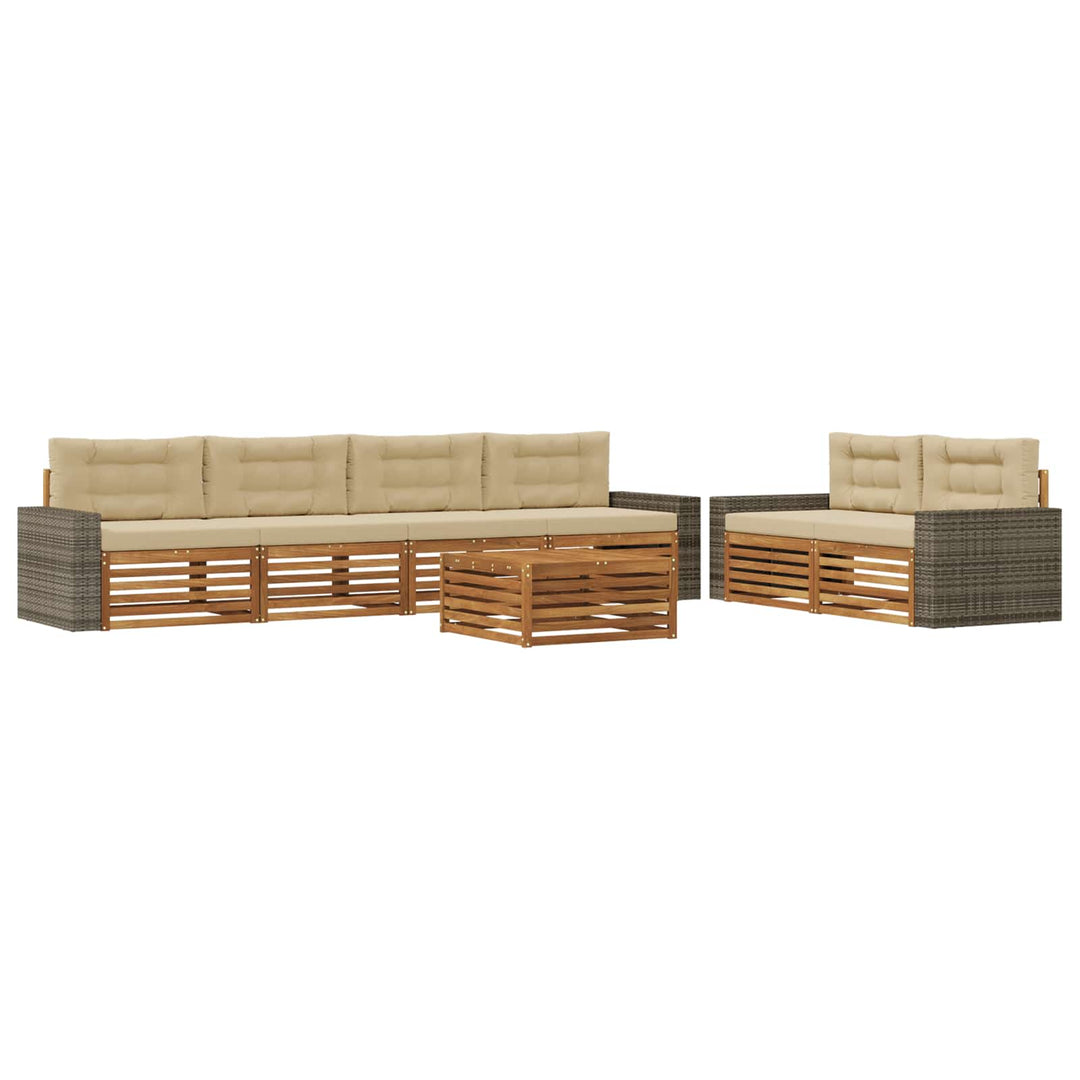 Udendørs sofagruppe med pude 7 pcs Naturlig og Beige Polyester