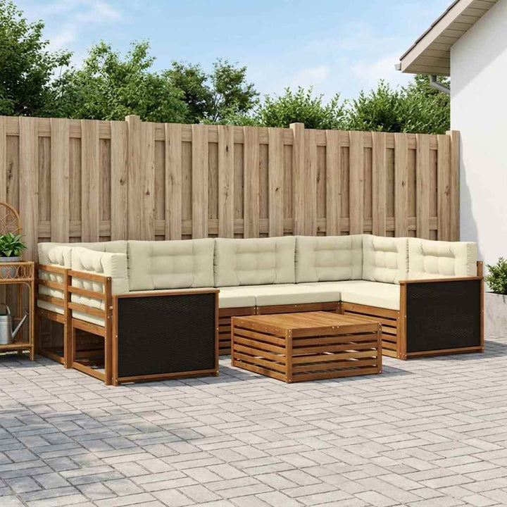 Udendørs sofagruppe med pude 7 pcs Naturlig og Fløde Polyester