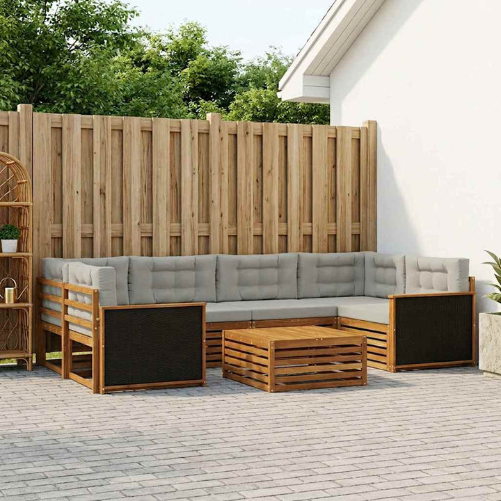 Udendørs sofagruppe 7 pcs Naturfarvet og lysegrå Polyester
