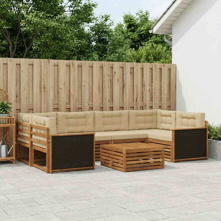 Udendørs sofagruppe med pude 7 pcs Naturlig og Beige Polyester