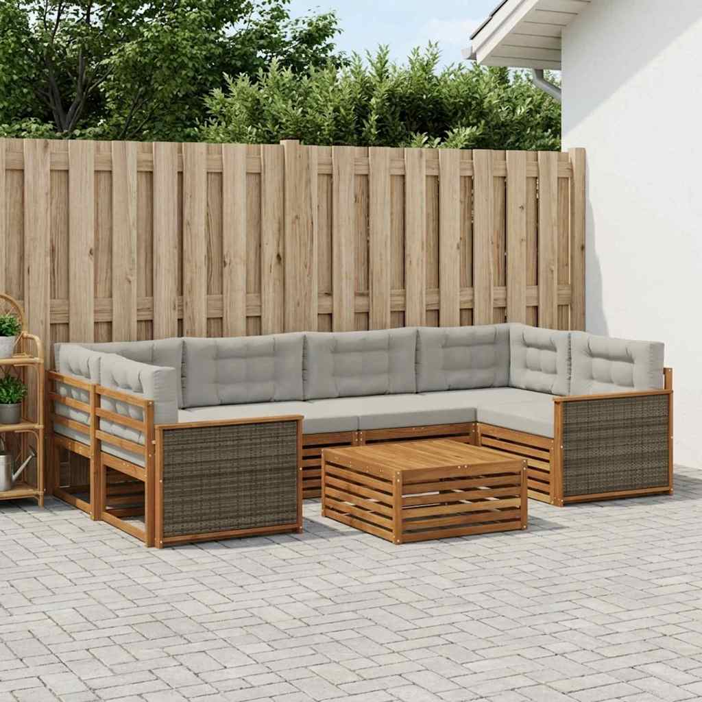 Udendørs sofagruppe med pude 7 pcs Naturfarvet og lysegrå