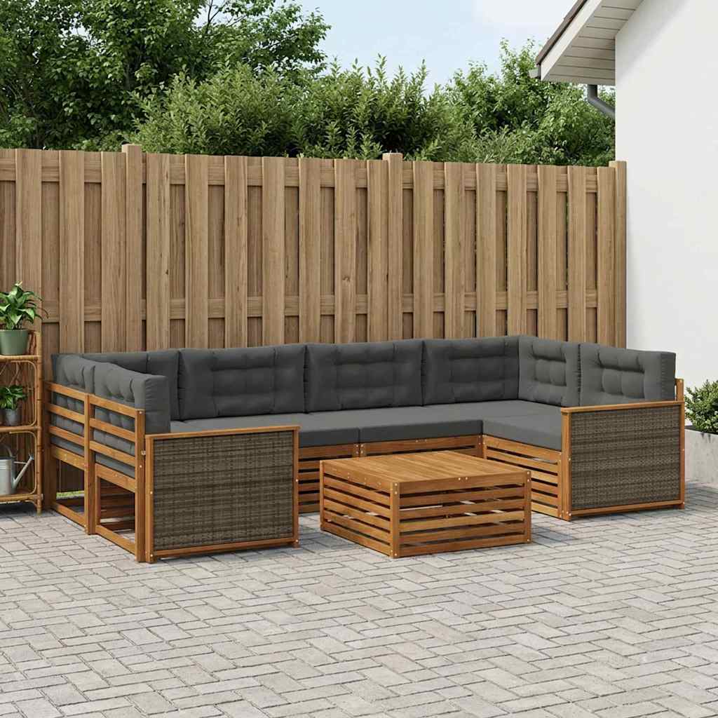 Udendørs sofagruppe med pude 7 pcs Naturlig og Antracit