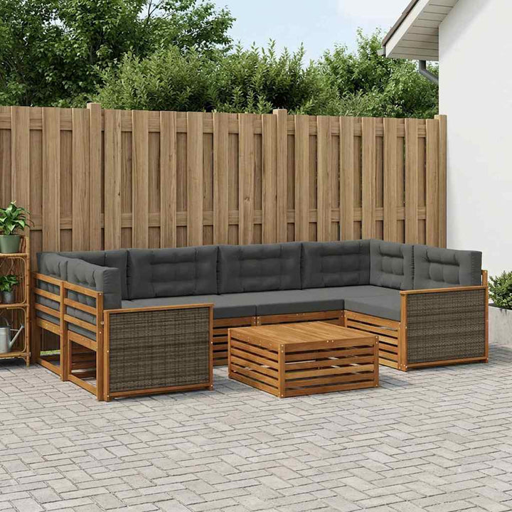 Udendørs sofagruppe med pude 7 pcs Naturlig og Antracit