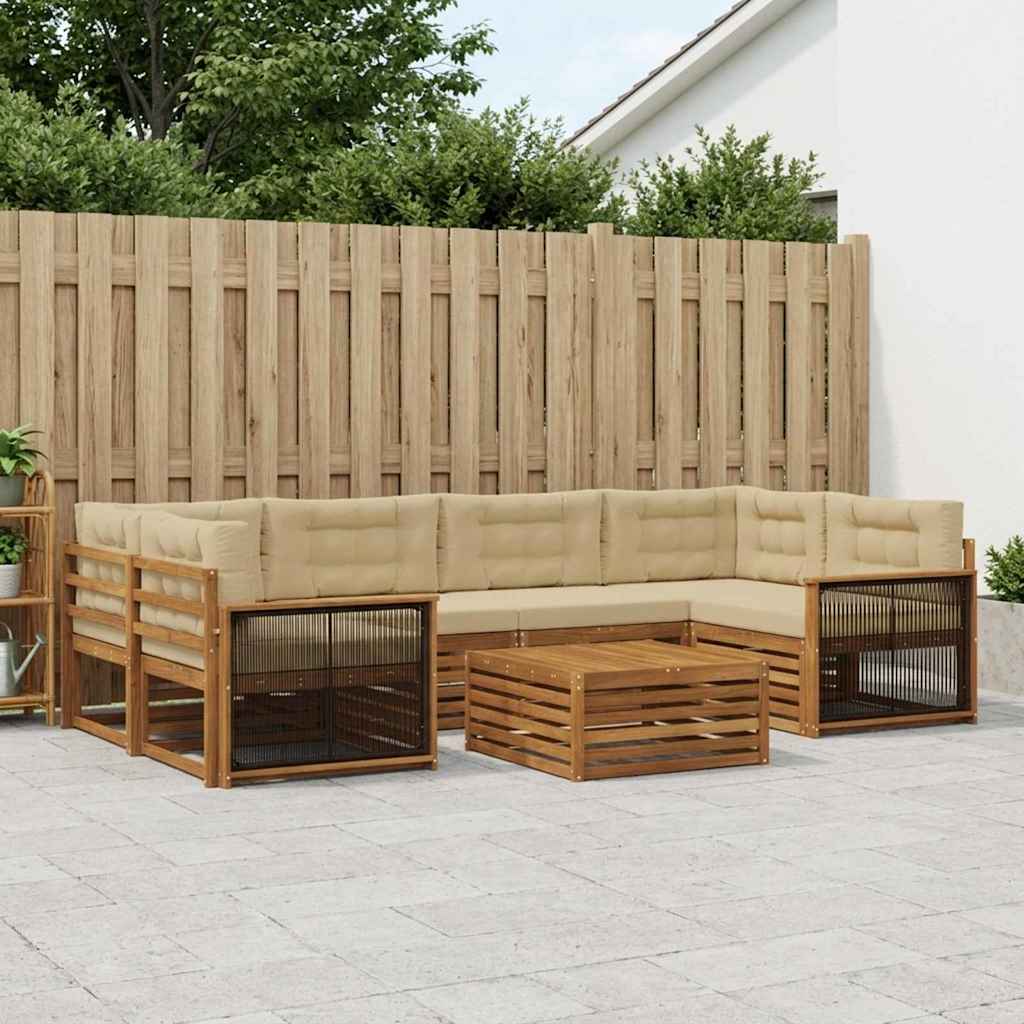 Udendørs sofagruppe med pude 7 pcs Naturlig og Beige