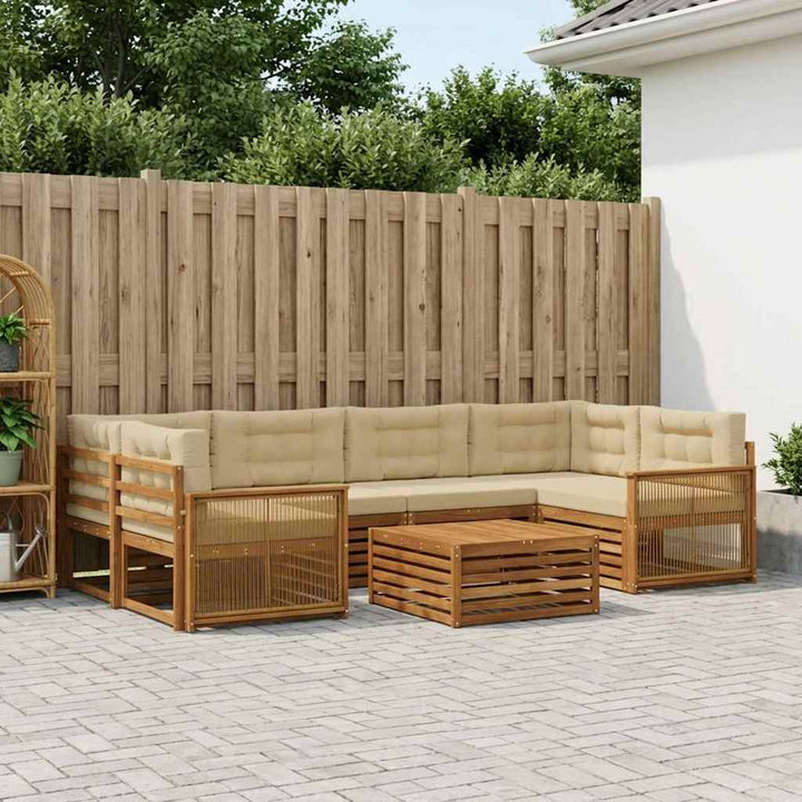 Udendørs sofagruppe med pude 7 pcs Naturlig og Beige