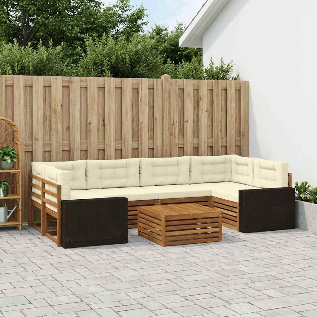 Udendørs sofagruppe med pude 7 pcs Naturlig og Fløde Polyester