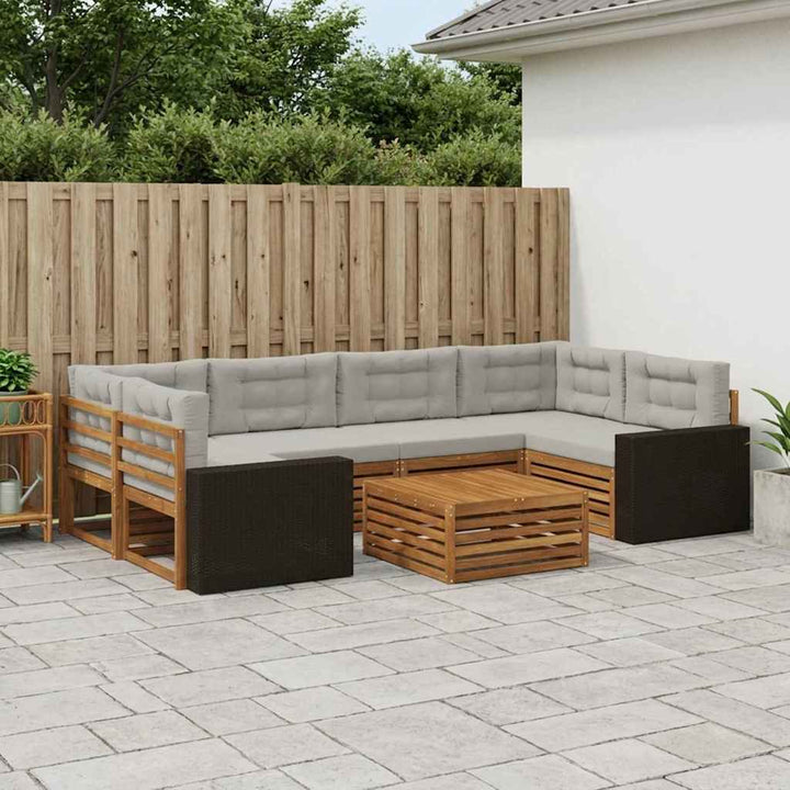 Udendørs sofagruppe 7 pcs Naturfarvet og lysegrå Polyester