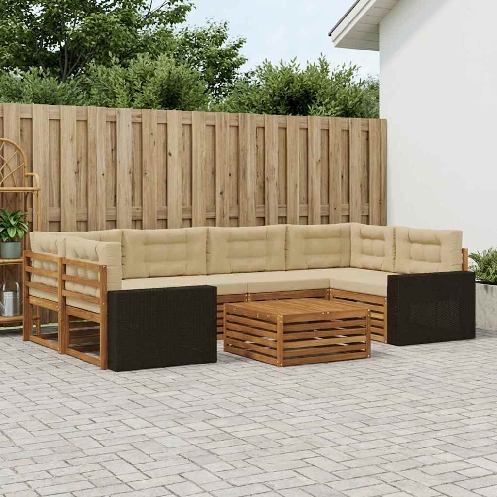 Udendørs sofagruppe med pude 7 pcs Naturlig og Beige Polyester